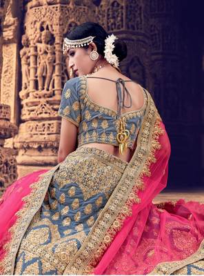 Grey embroidered velvet semi stitched lehenga 2