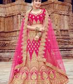 Pink embroidered velvet semi stitched lehenga