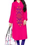 Pink Color Casual Wear Rayon Soft Cotton Embroidery Kurti For Women