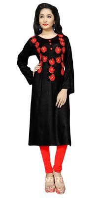 Black Color Rayon Soft Cotton Embroidery Kurti Top For Women 1