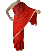 Red woven chiffon Phulkari Saree