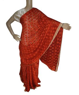 Rust woven chiffon Phulkari Saree 1