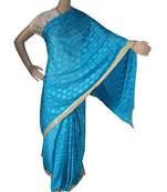 Deep Sky Blue woven chiffon Phulkari Saree