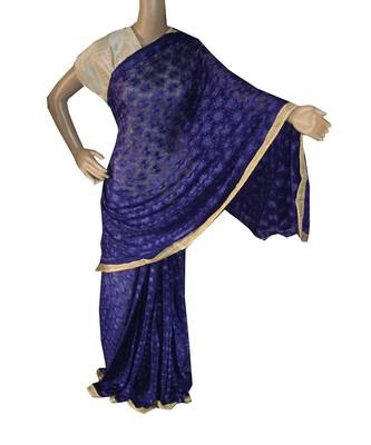 Royal Blue woven chiffon Phulkari Saree 1