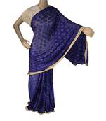 Royal Blue woven chiffon Phulkari Saree