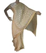 Off White woven chiffon Phulkari Saree