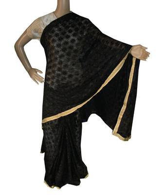 Black woven chiffon Phulkari Saree 1