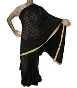 Black woven chiffon Phulkari Saree