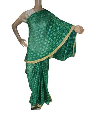 Pista Green woven chiffon Phulkari Saree 1