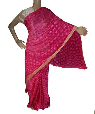 Majenta woven chiffon Phulkari Saree 1