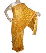 Gold Mustard woven chiffon Phulkari Saree