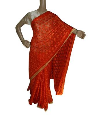 Orange woven chiffon Phulkari Saree 1