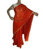 Orange woven chiffon Phulkari Saree