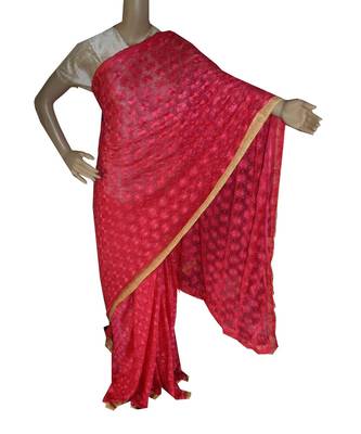 Crimmsome Red woven chiffon Phulkari Saree 1