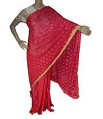 Crimmsome Red woven chiffon Phulkari Saree