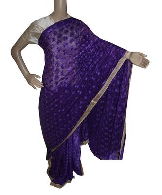 Indigo Blue woven chiffon Phulkari Saree 1