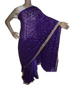 Indigo Blue woven chiffon Phulkari Saree