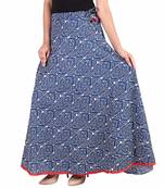 Blue Designer Cotton Indigo Print Long Skirt for Women and girls