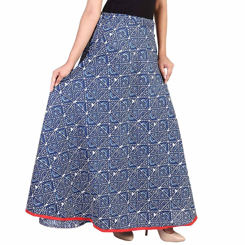 Blue Designer Cotton Indigo Print Long Skirt for Women and girls