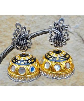 Two Tone Gold Silver Peacock Jhumka Earrings 1
