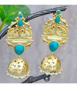 Gold Matte Turquoise Swan Jhumka Earrings