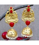 Gold Matte Red Onyx Swan Jhumka Earrings