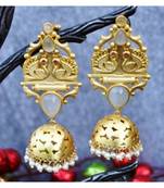 Gold Matte Moonstone Swan Jhumka Earrings