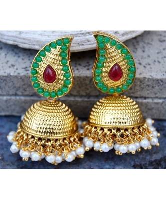 Red Green Gold Jhumka Earrings 1