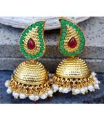 Red Green Gold Jhumka Earrings