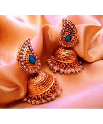 Turquoise Gold Jhumka Earrings 1