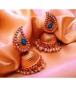 Turquoise Gold Jhumka Earrings