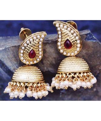 Red Gold Jhumka Earrings 1