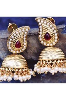 Red Gold Jhumka Earrings