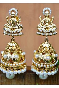 Gold Plated Goddess Pearl Jhumka Earrings