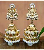 Gold Plated Goddess Pearl Jhumka Earrings