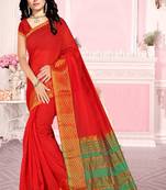 Red Plain Cotton Silk Saree With Blouse