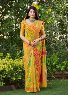 Mustard woven art silk sarees saree with blouse 1