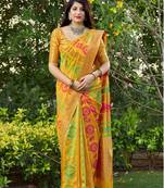 Mustard woven art silk sarees saree with blouse