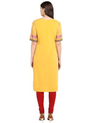 Mustard printed crepe long-kurtis 3