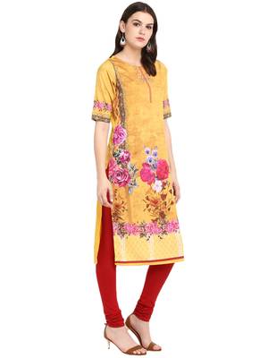 Mustard printed crepe long-kurtis 5