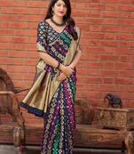 Navy blue woven art silk sarees saree with blouse