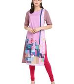 Wine printed crepe long-kurtis
