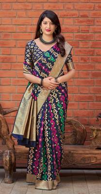 Navy blue woven art silk sarees saree with blouse 2
