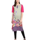 Dark-pink printed crepe long-kurtis