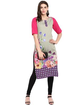 Dark-pink printed crepe long-kurtis 2