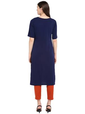 Dark-blue printed crepe long-kurtis 3