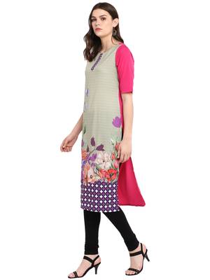 Dark-pink printed crepe long-kurtis 4