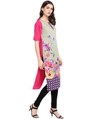 Dark-pink printed crepe long-kurtis 5