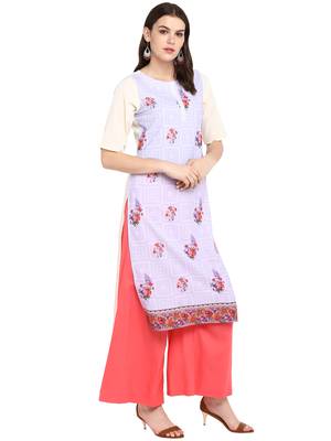 Cream printed crepe long-kurtis 5