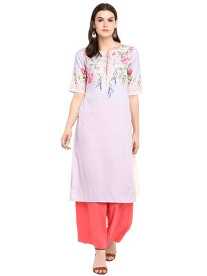 Cream printed crepe long-kurtis 1